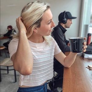 Topshop Pink/Blush Scalloped Cropped Top